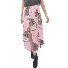 Seamless Pattern Adorable Cat Inside Cup Velour Split Maxi Skirt by Simbadda