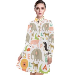 Children Alphabet Seamless Pattern Long Sleeve Chiffon Shirt Dress by Simbadda