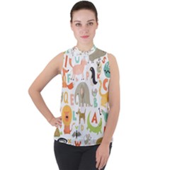 Children Alphabet Seamless Pattern Mock Neck Chiffon Sleeveless Top by Simbadda