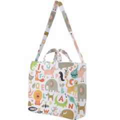 Children Alphabet Seamless Pattern Square Shoulder Tote Bag by Simbadda