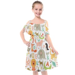 Children Alphabet Seamless Pattern Kids  Cut Out Shoulders Chiffon Dress by Simbadda