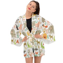 Children Alphabet Seamless Pattern Long Sleeve Kimono by Simbadda