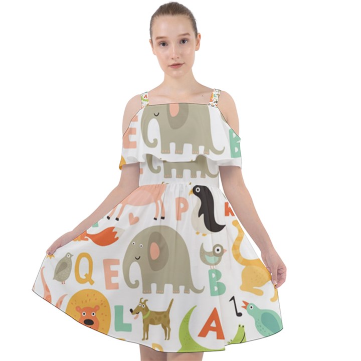 Children Alphabet Seamless Pattern Cut Out Shoulders Chiffon Dress