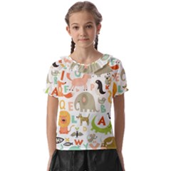 Children Alphabet Seamless Pattern Kids  Frill Chiffon Blouse by Simbadda