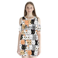 Cute Cat Kitten Cartoon Doodle Seamless Pattern Shoulder Cutout Velvet One Piece by Simbadda