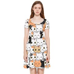 Cute Cat Kitten Cartoon Doodle Seamless Pattern Inside Out Cap Sleeve Dress by Simbadda