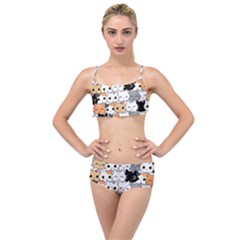 Cute Cat Kitten Cartoon Doodle Seamless Pattern Layered Top Bikini Set by Simbadda