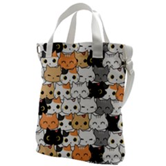 Cute Cat Kitten Cartoon Doodle Seamless Pattern Canvas Messenger Bag by Simbadda