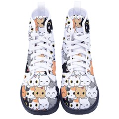 Cute Cat Kitten Cartoon Doodle Seamless Pattern Men s High-top Canvas Sneakers by Simbadda