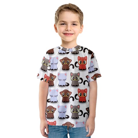 Seamless Pattern With Cute Little Kittens Various Color Kids  Sport Mesh Tee by Simbadda