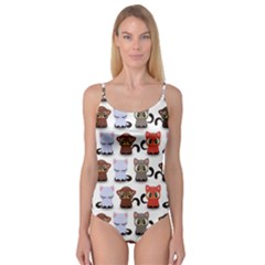 Seamless Pattern With Cute Little Kittens Various Color Camisole Leotard  by Simbadda