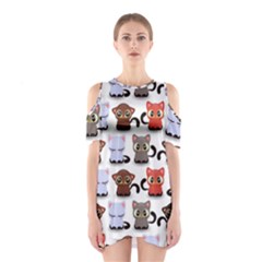 Seamless Pattern With Cute Little Kittens Various Color Shoulder Cutout One Piece Dress by Simbadda