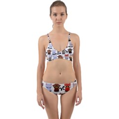 Seamless Pattern With Cute Little Kittens Various Color Wrap Around Bikini Set by Simbadda