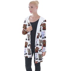 Seamless Pattern With Cute Little Kittens Various Color Longline Hooded Cardigan by Simbadda