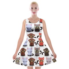 Seamless Pattern With Cute Little Kittens Various Color Velvet Skater Dress by Simbadda