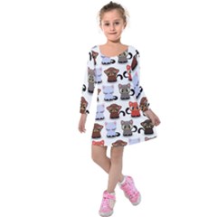 Seamless Pattern With Cute Little Kittens Various Color Kids  Long Sleeve Velvet Dress by Simbadda