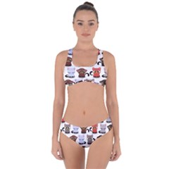 Seamless Pattern With Cute Little Kittens Various Color Criss Cross Bikini Set by Simbadda