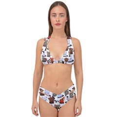 Seamless Pattern With Cute Little Kittens Various Color Double Strap Halter Bikini Set by Simbadda