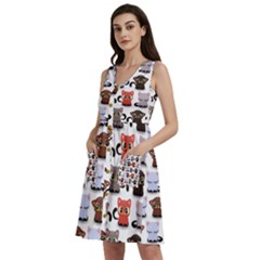 Seamless Pattern With Cute Little Kittens Various Color Sleeveless Dress With Pocket by Simbadda