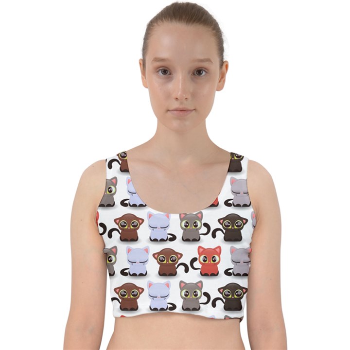 Seamless Pattern With Cute Little Kittens Various Color Velvet Racer Back Crop Top