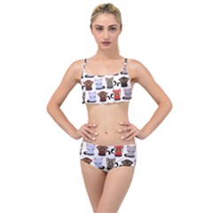 Seamless Pattern With Cute Little Kittens Various Color Layered Top Bikini Set by Simbadda