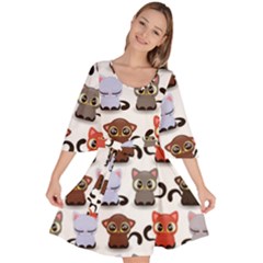 Seamless Pattern With Cute Little Kittens Various Color Velour Kimono Dress by Simbadda