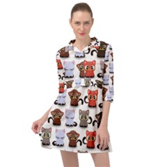 Seamless Pattern With Cute Little Kittens Various Color Mini Skater Shirt Dress by Simbadda