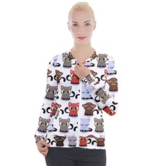 Seamless Pattern With Cute Little Kittens Various Color Casual Zip Up Jacket by Simbadda