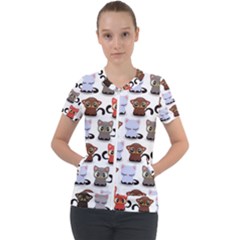 Seamless Pattern With Cute Little Kittens Various Color Short Sleeve Zip Up Jacket by Simbadda