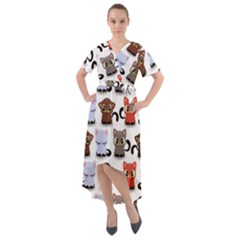 Seamless Pattern With Cute Little Kittens Various Color Front Wrap High Low Dress by Simbadda