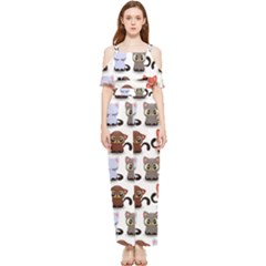 Seamless Pattern With Cute Little Kittens Various Color Draped Sleeveless Chiffon Jumpsuit by Simbadda