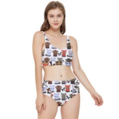 Seamless Pattern With Cute Little Kittens Various Color Frilly Bikini Set by Simbadda