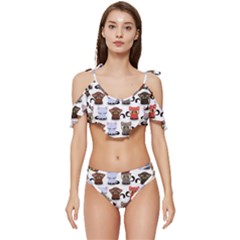 Seamless Pattern With Cute Little Kittens Various Color Ruffle Edge Tie Up Bikini Set	 by Simbadda