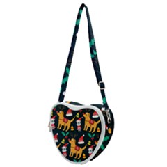 Funny Christmas Pattern Background Heart Shoulder Bag by Simbadda