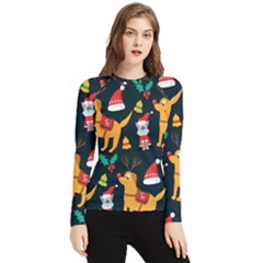 Funny Christmas Pattern Background Women s Long Sleeve Rash Guard by Simbadda