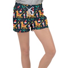 Funny Christmas Pattern Background Women s Velour Lounge Shorts by Simbadda