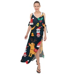 Funny Christmas Pattern Background Maxi Chiffon Cover Up Dress