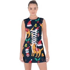 Funny Christmas Pattern Background Lace Up Front Bodycon Dress by Simbadda