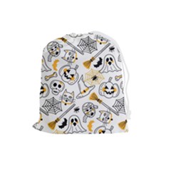 Funny Hand Drawn Halloween Pattern Drawstring Pouch (large) by Simbadda