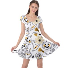 Funny Hand Drawn Halloween Pattern Cap Sleeve Dress by Simbadda