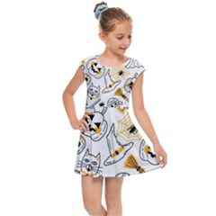 Funny Hand Drawn Halloween Pattern Kids  Cap Sleeve Dress by Simbadda