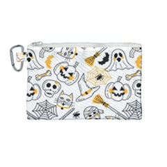 Funny Hand Drawn Halloween Pattern Canvas Cosmetic Bag (medium) by Simbadda