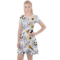 Funny Hand Drawn Halloween Pattern Cap Sleeve Velour Dress  by Simbadda