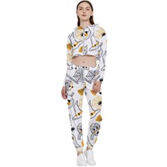 Funny Hand Drawn Halloween Pattern Cropped Zip Up Lounge Set by Simbadda