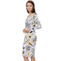 Funny Hand Drawn Halloween Pattern Long Sleeve V-Neck Bodycon Dress  View2