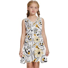 Funny Hand Drawn Halloween Pattern Kids  Sleeveless Tiered Mini Dress by Simbadda