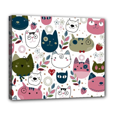 Pattern With Cute Cat Heads Deluxe Canvas 24  X 20  (stretched) by Simbadda