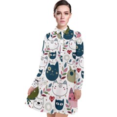 Pattern With Cute Cat Heads Long Sleeve Chiffon Shirt Dress