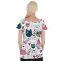 Pattern With Cute Cat Heads Cap Sleeve Top View2