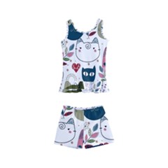 Pattern With Cute Cat Heads Kids  Boyleg Swimsuit by Simbadda